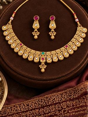 gold-plated copper multicolour stone choker necklace set 2
