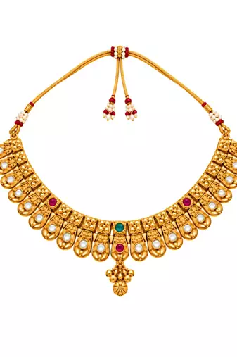 gold-plated copper multicolour stone choker necklace set