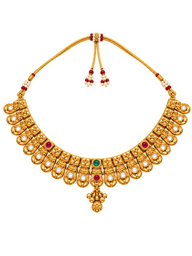 gold-plated copper multicolour stone choker necklace set