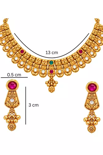 gold-plated copper multicolour stone choker necklace set