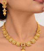 gold-plated copper multicolour floral necklace set with drop earrings