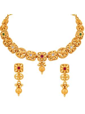 gold-plated copper multicolour floral necklace set with drop earrings 3