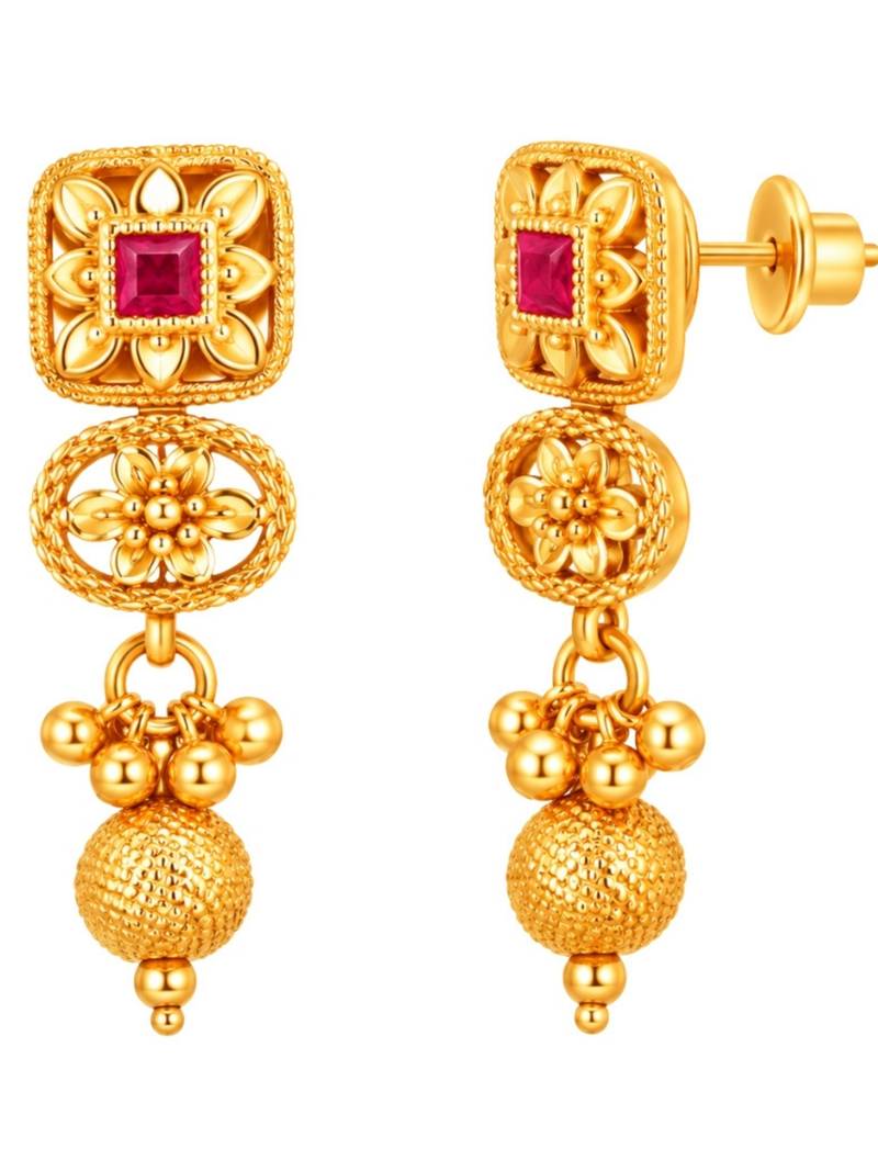 gold-plated copper multicolour floral necklace set with drop earrings