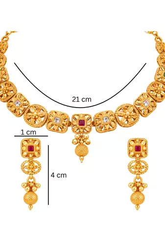 gold-plated copper multicolour floral necklace set with drop earrings