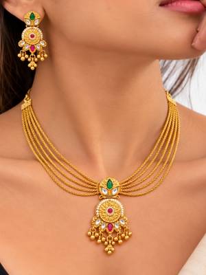 gold-plated copper multicolour layered necklace set 1