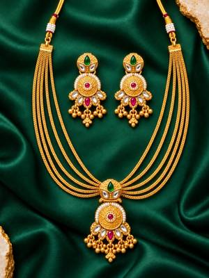 gold-plated copper multicolour layered necklace set 2