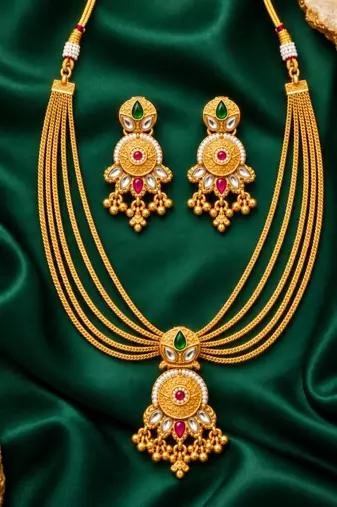 gold-plated copper multicolour layered necklace set
