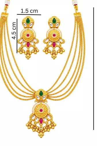 gold-plated copper multicolour layered necklace set