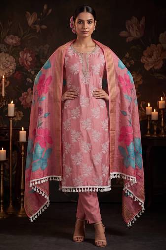 Dusty rose designer cotton silk blend salwar suit