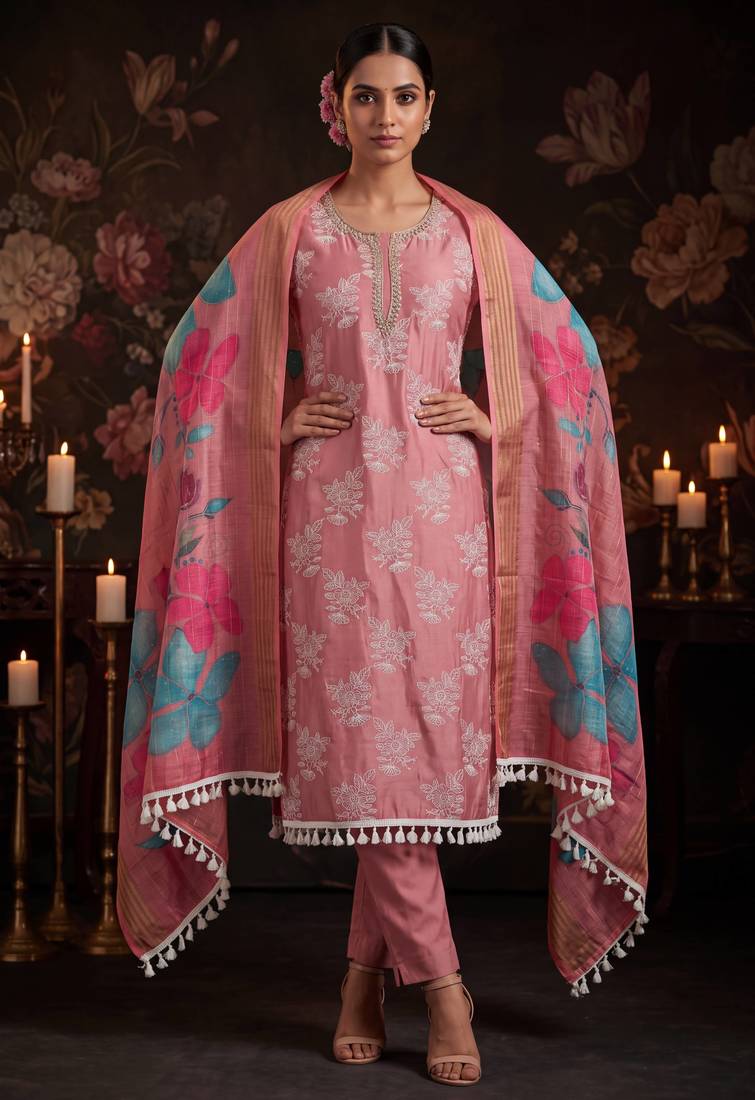 Dusty rose designer cotton silk blend salwar suit