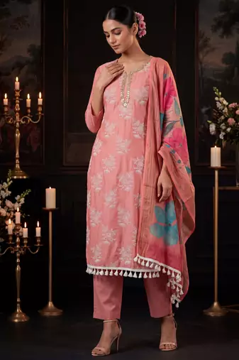 Dusty rose designer cotton silk blend salwar suit