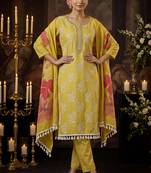 Mustard yellow designer cotton silk blend salwar suit