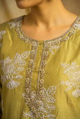 Mustard yellow designer cotton silk blend salwar suit 3