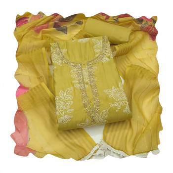 Mustard yellow designer cotton silk blend salwar suit 4