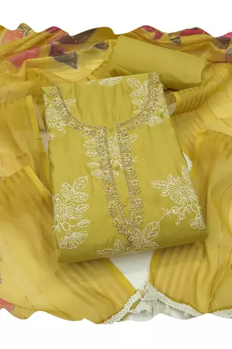 Mustard yellow designer cotton silk blend salwar suit