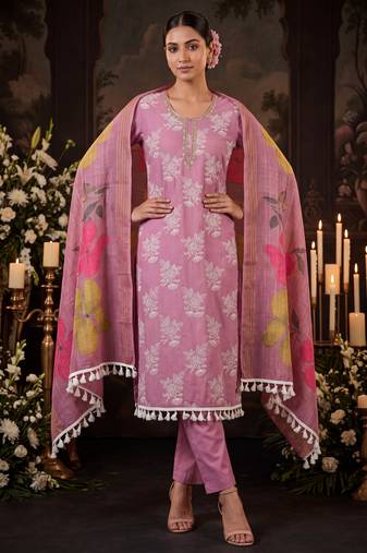 Mauve purple designer cotton silk blend salwar suit