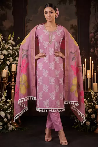 Mauve purple designer cotton silk blend salwar suit