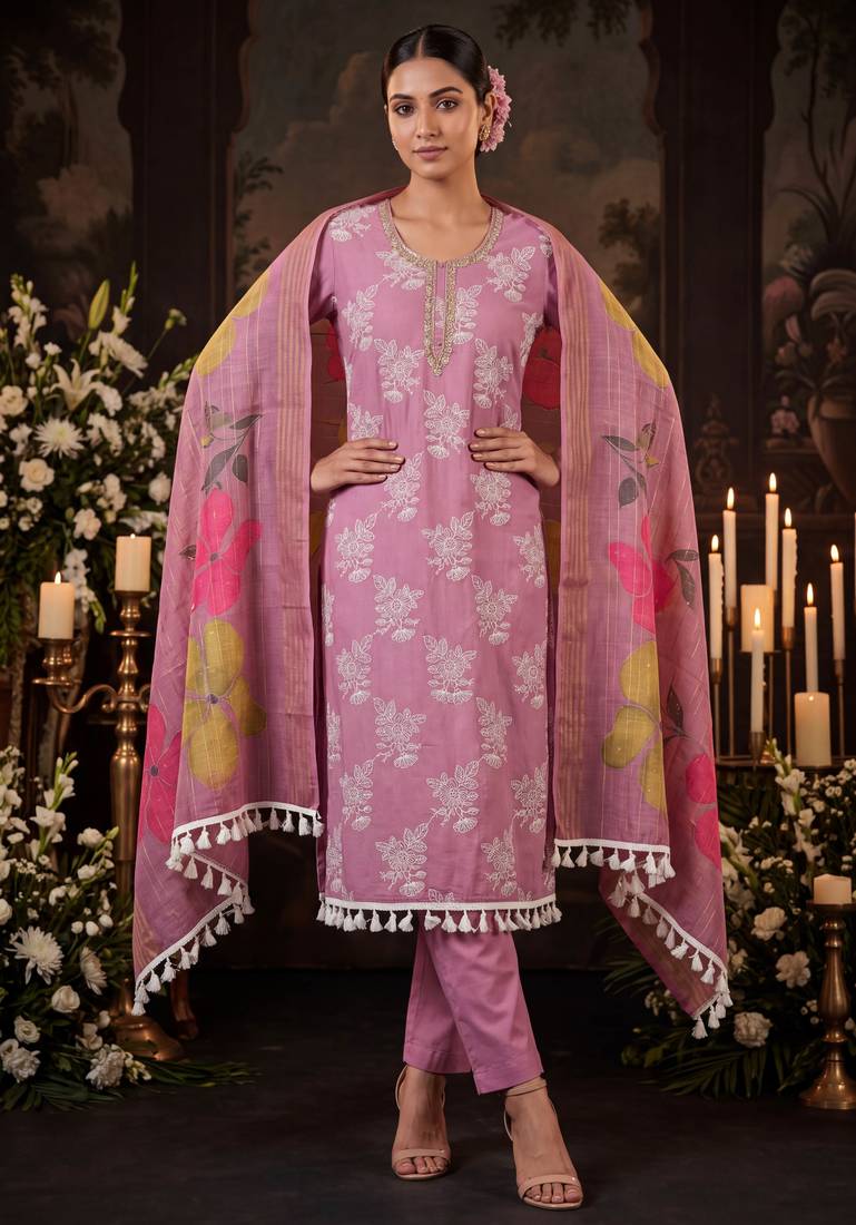 Mauve purple designer cotton silk blend salwar suit