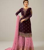 Maroon&pink georgette semi stitched suit with embroidery & sequence work