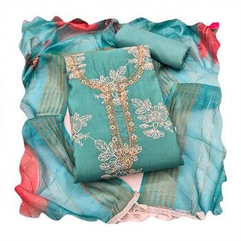 Turquoise designer cotton silk blend salwar suit 4