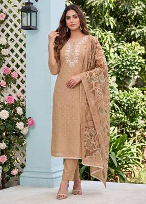 Beige designer modal cotton printed salwar suit 1