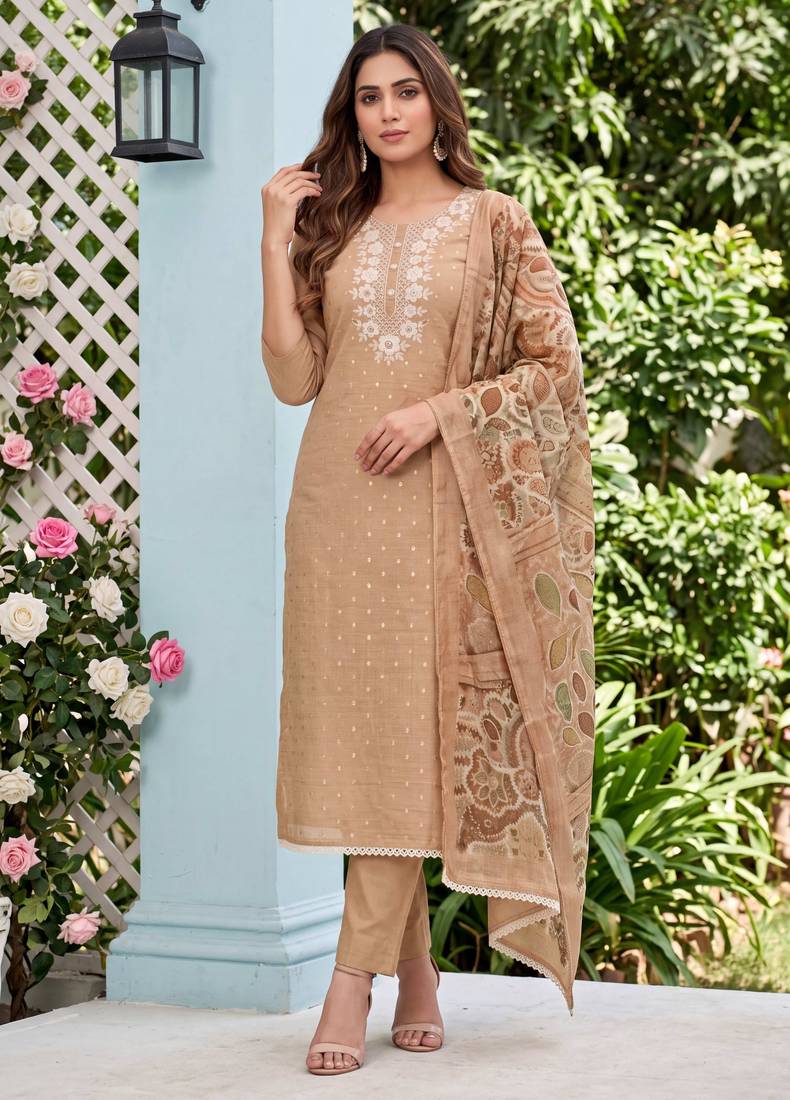 Beige designer modal cotton printed salwar suit