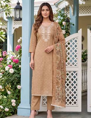 Beige designer modal cotton printed salwar suit 2