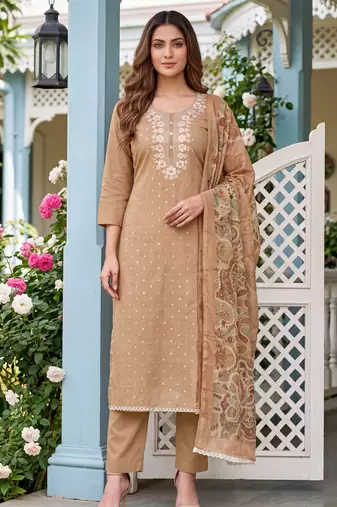 Beige designer modal cotton printed salwar suit