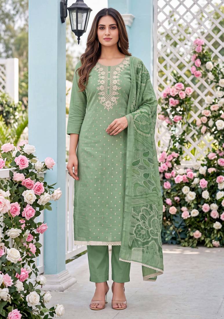 Sage green designer modal cotton printed salwar suit