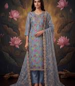 Grey designer organza handwork salwar suit with dupatta
