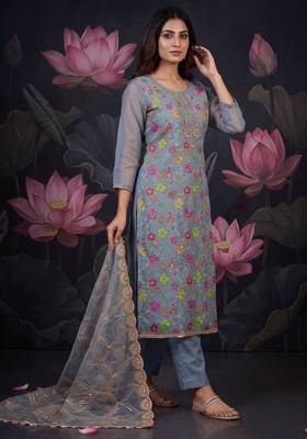 Grey designer organza handwork salwar suit with dupatta 2