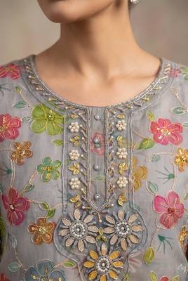 Grey designer organza handwork salwar suit with dupatta 3