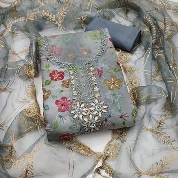 Grey designer organza handwork salwar suit with dupatta 4