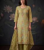 Olive designer organza handwork salwar suit with dupatta