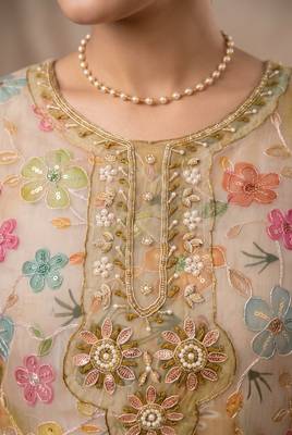 Olive designer organza handwork salwar suit with dupatta 3