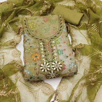 Olive designer organza handwork salwar suit with dupatta 4