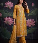 Mustard yellow designer organza handwork salwar suit with dupatta