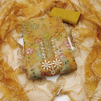 Mustard yellow designer organza handwork salwar suit with dupatta 3