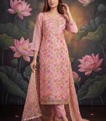Pink designer organza handwork salwar suit with dupatta