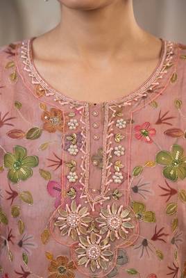 Pink designer organza handwork salwar suit with dupatta 2