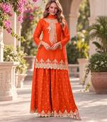 Orange premium chinon top palazzo dupatta set
