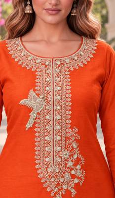 Orange premium chinon top palazzo dupatta set 3