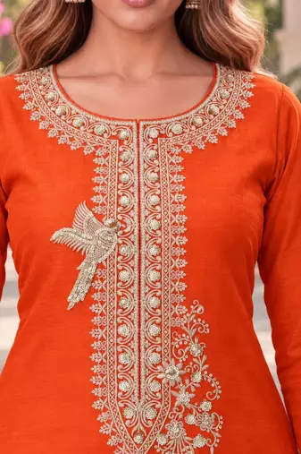 Orange premium chinon top palazzo dupatta set