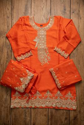 Orange premium chinon top palazzo dupatta set 4