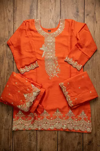 Orange premium chinon top palazzo dupatta set