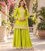 Lime green premium chinon top palazzo dupatta set