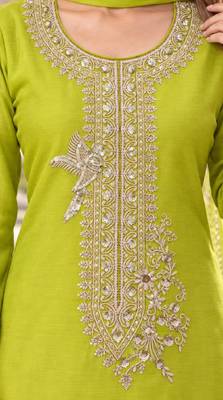 Lime green premium chinon top palazzo dupatta set 3