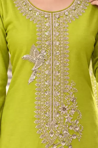 Lime green premium chinon top palazzo dupatta set