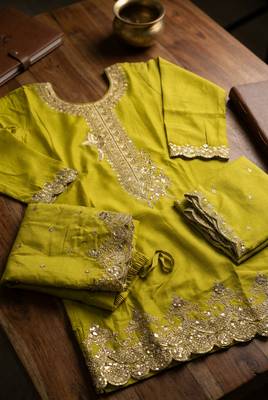 Lime green premium chinon top palazzo dupatta set 4