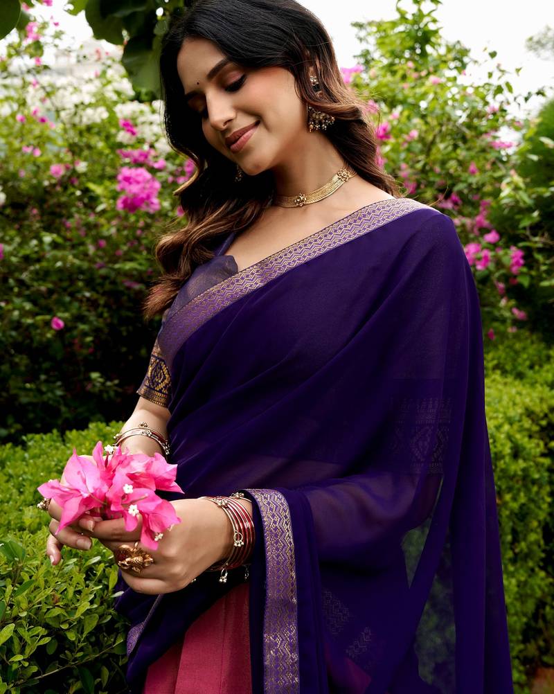 Awesome Pink Zari Weaving Silk Marriage Wear Half Saree Lehenga